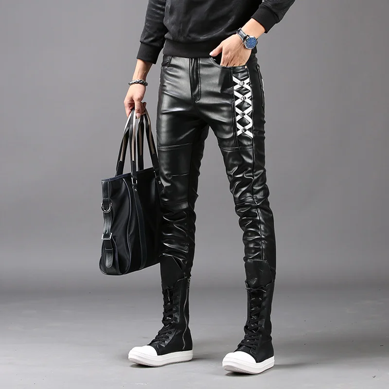 Hot New Male Pu Leather Pants Windproof Warm Winter Youth Students Men Korean Leather Pants Trend Tight Motorcycle Trousers