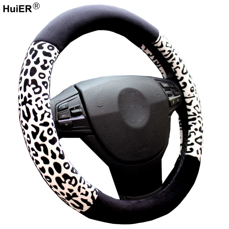 Winter 7 Colors Car Steering Wheel Cover Fashion Leopard Design Plush Soft Universal Braid on the Steering-wheel Car Styling