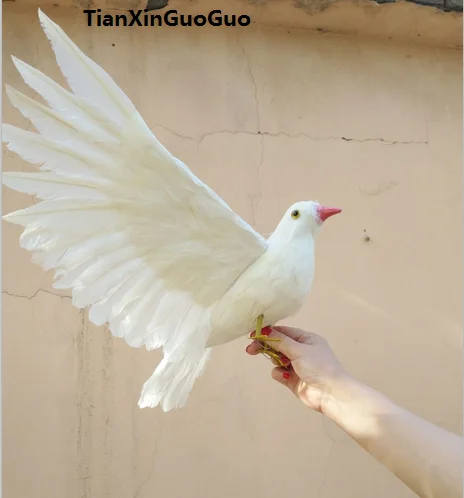 

large 32x50cm white feathers dove spreading wings peace bird simulation bird hard model,home garden decoration gift s1898