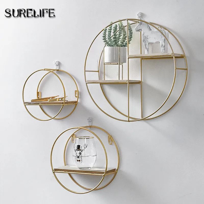 Wooden Gold Storage Racks Hanging Decor Storage Box Flower Pot House Storage Rack Wall Book Figurines Display Crafts Shelves