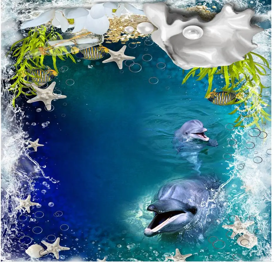 

3d floor wallpapers Photo floor wallpaper 3d stereoscopic Ocean Sea Dolphin PVC waterproof floor Home Decoration