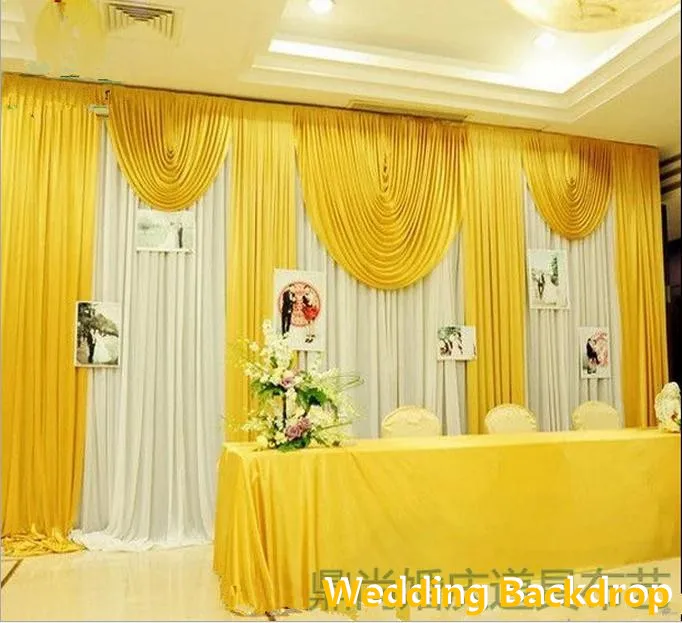 Yellow 3X6M 20ft (w) x 10ft (h) Wedding Backdrop Swags Hot Sale Ice Silk Backdround Drape Curtain Party Wedding Decoration