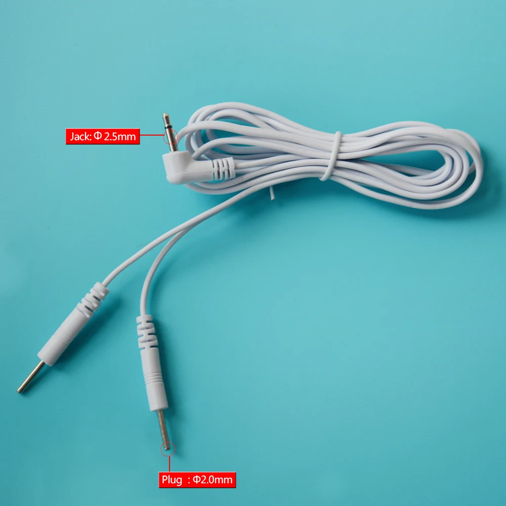 Cable de electrodo de 2 pines, Conector de cabeza de CC de 2,5mm, enchufe de 2,0mm para máquinas TENS/EMS, 2 unidades
