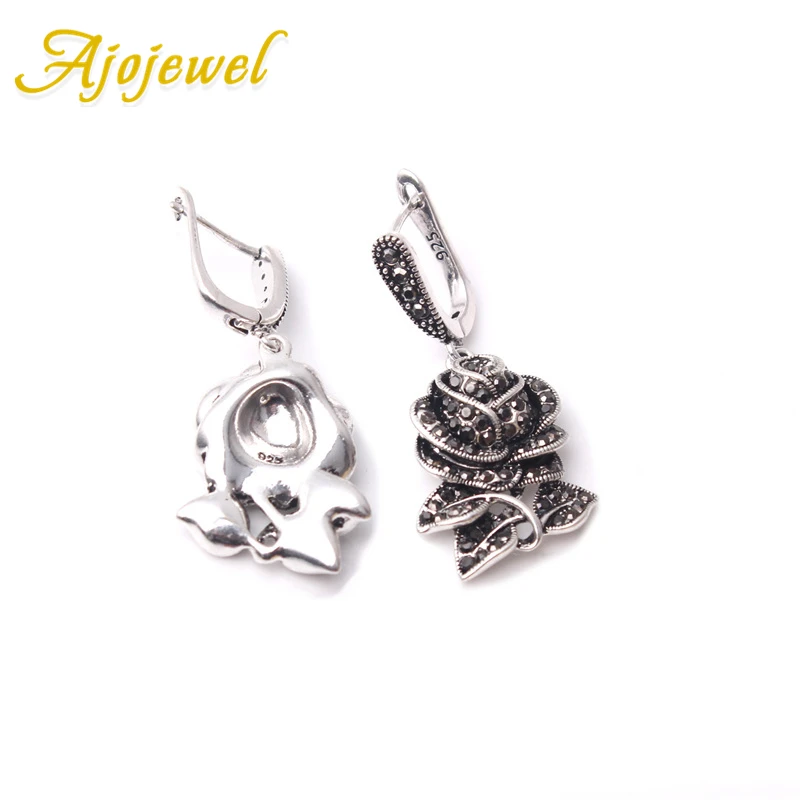 Ajojewel Vintage Rose Flower Earrings For Women Black Crystal Jewelry