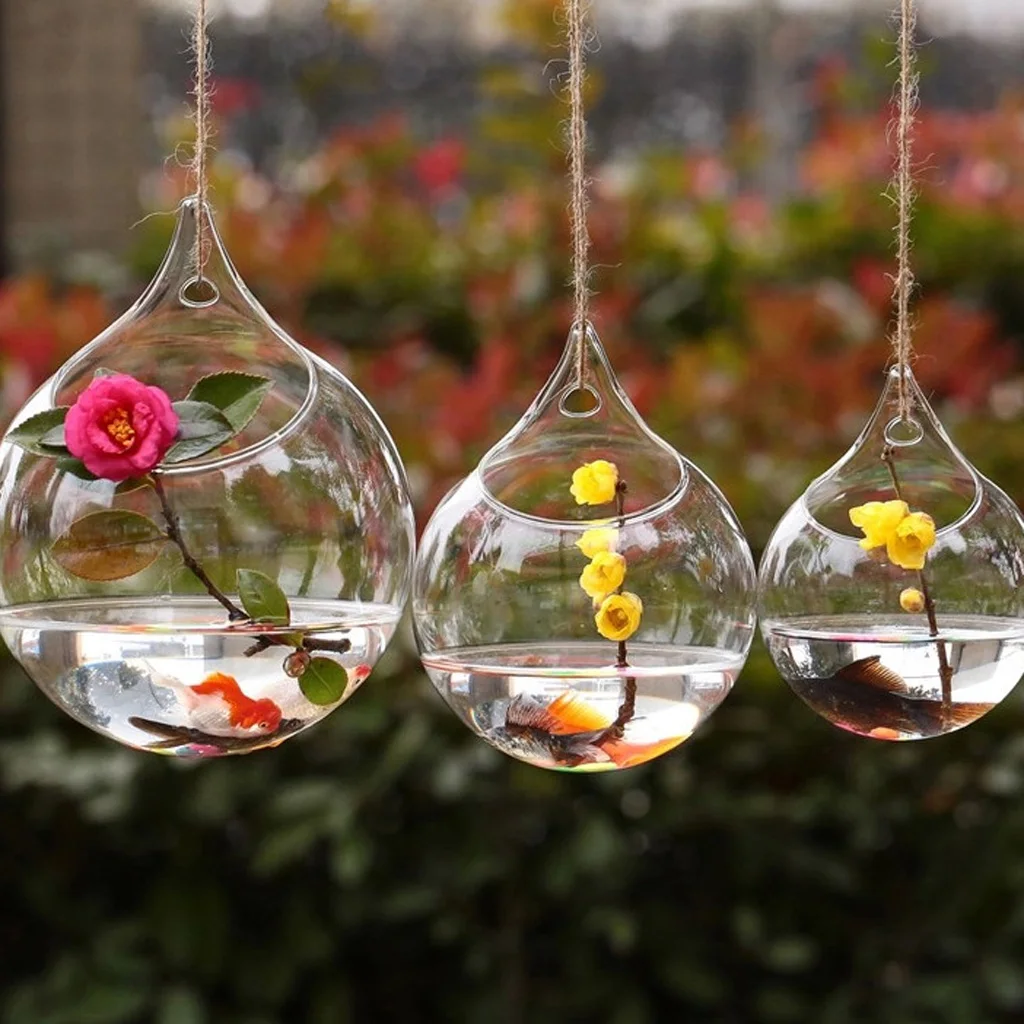 New Hot Clear Ball Shaped Glass Hanging Vase Bottle for Plant Flower Decoration Vase Pots Gift DIY Home Wedding Decor Terrarium