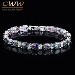 CWWZircons Luxury Design Multicolor Oval Rainbow Mystic Crystal Women Fancy Bracelet with Cubic Zirconia Stones CB149