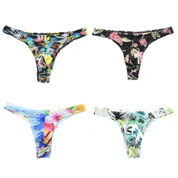 Men Low Rise Floral Printed Briefs Soft Comfy G-string Jockstrap Thongs Underwear