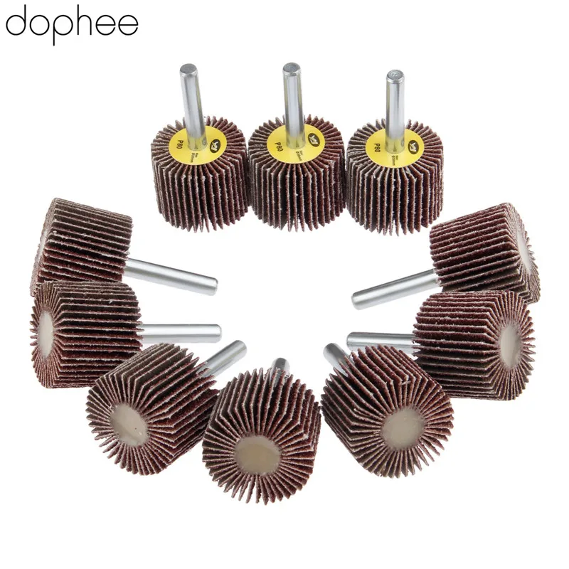 dophee 10Pcs Dremel Accessories Rotary Tool Grinding Buffing Sandpaper Flap Wheel Head 30mm with Mandrel for Rotary Mini Drill