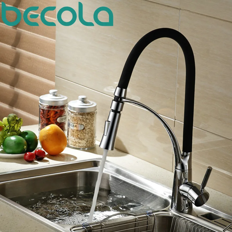 Becola Pull Down Kitchen Faucet Deck Mounted Sink Mixer Tap Hot and Cold Water Black Faucet B-9205B