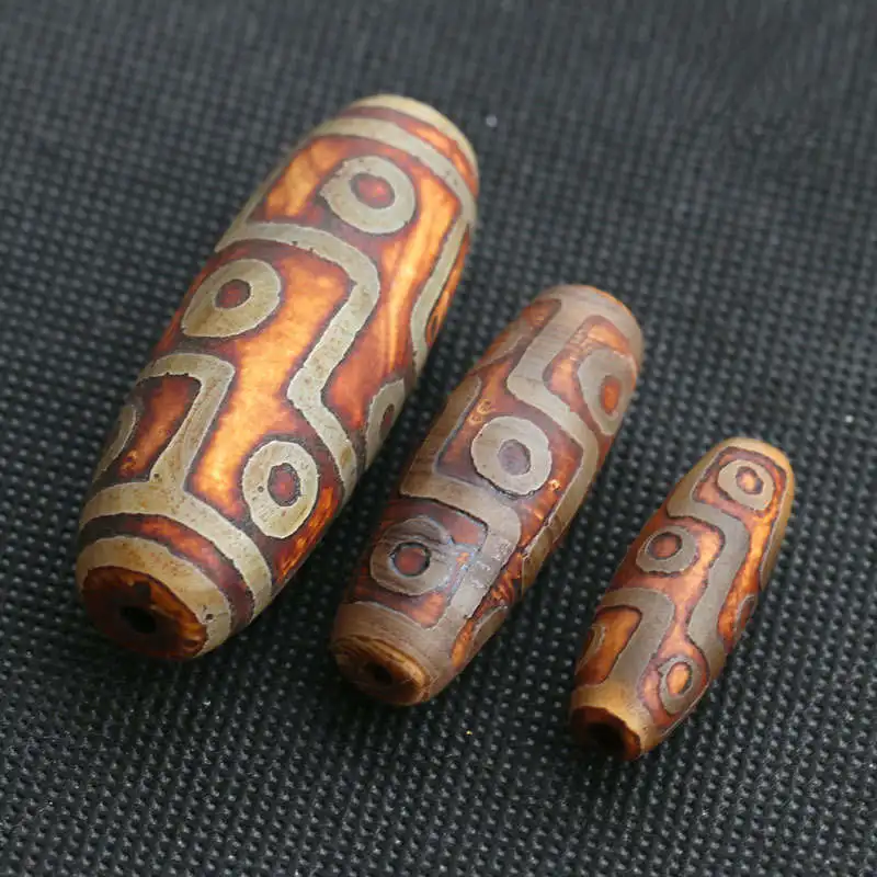 Tibetan Nine Eyes Dzi Antiqued Carnelian Old Dzi Long Beads 30mm 40mm 55mm TSB0209