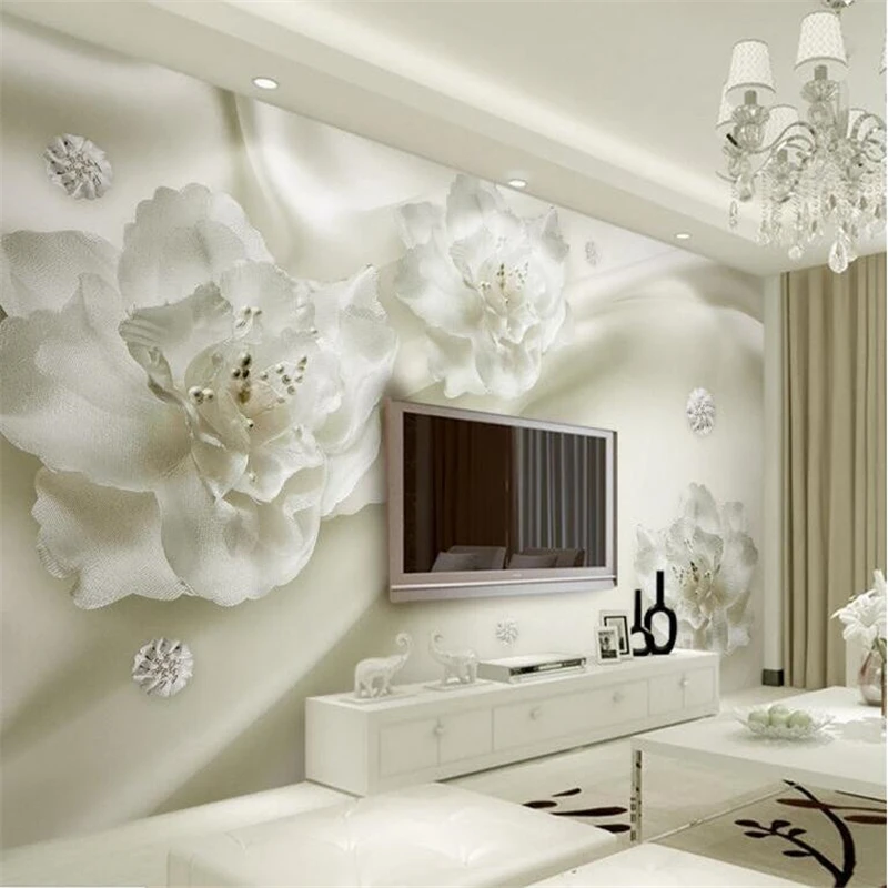 

beibehang Custom sitting room wall murals of 3 d silk large white pearl flower paintings relaxed photo wallpaper for living room