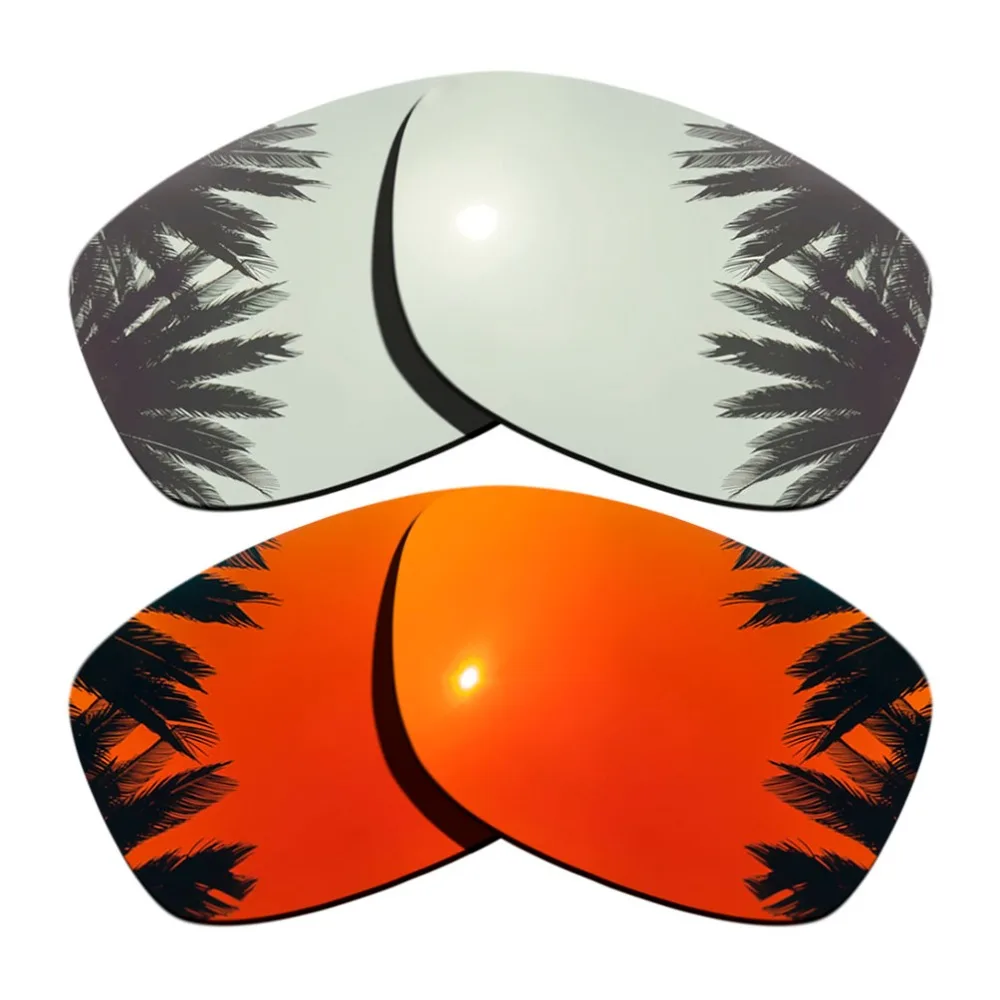 (Silver Mirrored+Orange Red Mirrored Coating) 2-Pairs Polarized Replacement Lenses for Jupiter Squared 100% UVA & UVB Protection