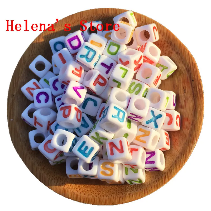 1900PCS  Mixed A-Z Letters Colorful Cube Alphabet Beads Big Hole 7*7MM Plastic Square Alphabet Initial English Letter Bead