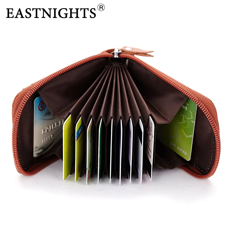 

EASTNIGHTS Genuine Cowhide Leather Card Holder Rfid Blocking Man and Women Zipper Credit Card ID Holders TW2727