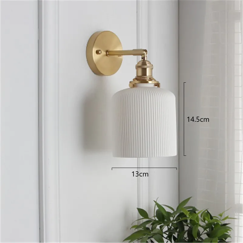 White Porcelain Led Wall Lamp Nordic Simplified Brass Bedroom Bedside Aisle Wandlamp Retro Translucent Ceramics Bathroom Light