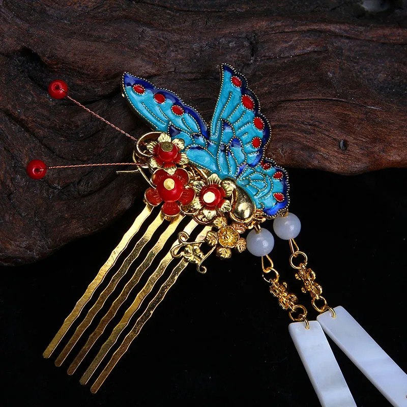 Multi Design Blue Cloisonne Hair Pins Hair Combs Hanfu Cosplay Hair Accessory for TV Play or Photography Chinese Hair Jewelry