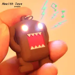 LLavero de figura de acción Kawaii Ultra brillante LED lindo Mini Domo kun figura de acción juguetes linterna llaveros con sonido regalos para niños