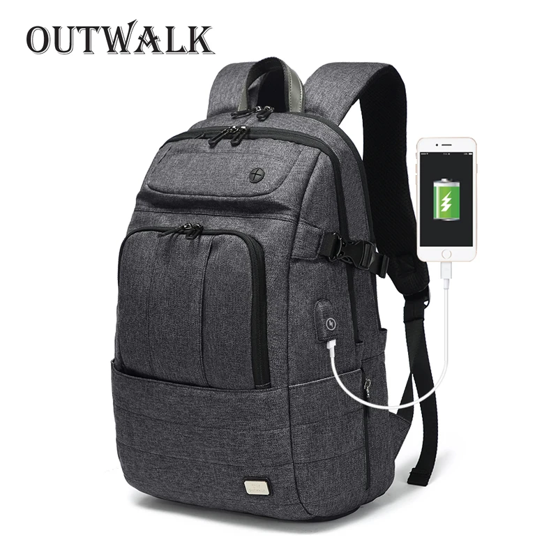 

OUTWALK Waterproof 15inch Laptop Backpack USB Charging Anti Theft Men's Backpacks Travel Teenage Schoolbag Backpack Male Mochila