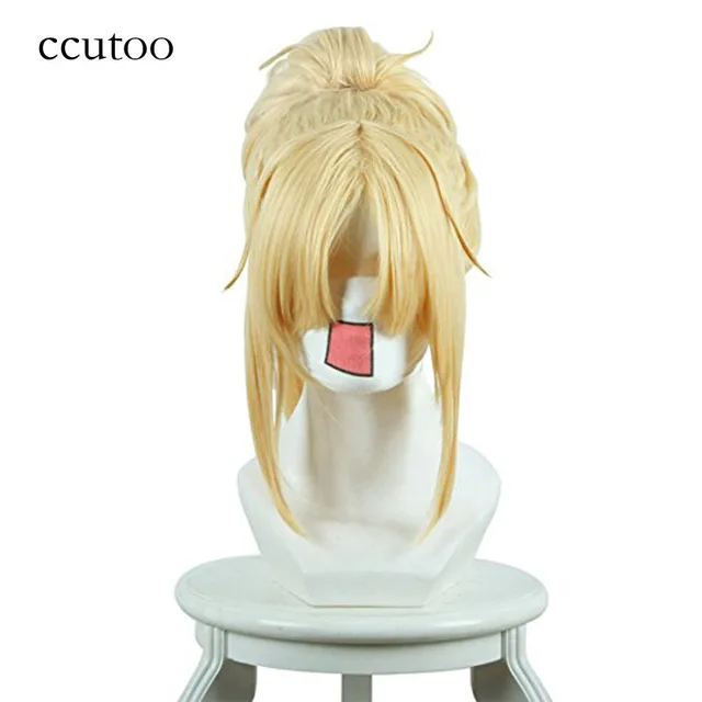 Ccutoo 40cm blond krótka prosta peruka syntetyczna z chipem kucyk odporność na ciepło peruka do cosplay Fate/Apocrypha Mordred