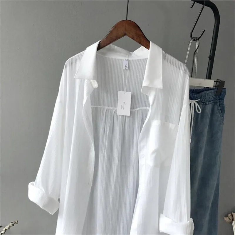 Cotton White Long Blouse Women 2019 Spring Casual Long Sleeve White Shirts Loose Oversize Tops With Pockets High Quality Blouse