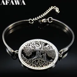 Fashion Tree of Life Stainless Steel Crystal Bangles for Women Silver Color Bracelets & Bangles Couple Jewelry Gift pulsera