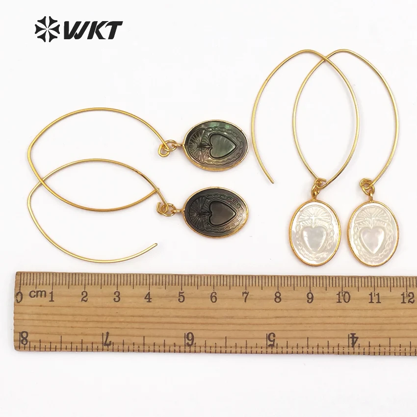 

WT-E455 WKT Unique Design Shell Earrings With Love Natural Gold Electroplated Jewelry Gift For Women Jewelry