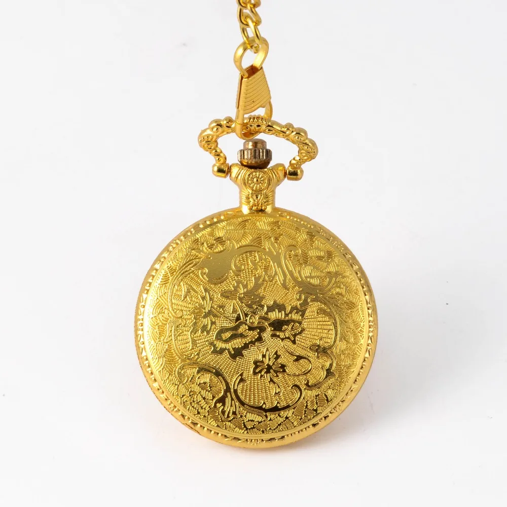 0   Golden Men\'s and Women\'s Pocket Watch Full Double Boat Quartz  Fashion  Lettering Gold Hand Wind Pocket Watch