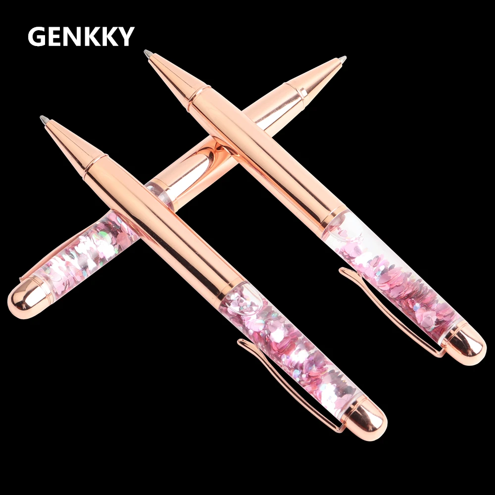 GENKKY Luxury Ballpoint Pen Flow Oil Crystal Gold Foil Metal Copper Colorful Powder Quicksand Pen Office School Supplies