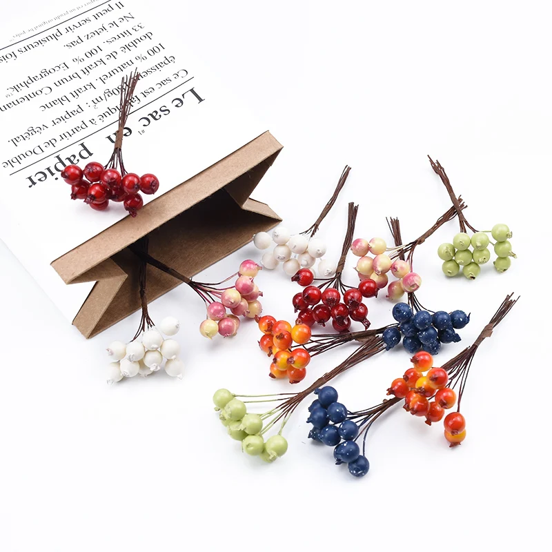 30 Pcs Artificial Plants PE Cherry Fruit Decorative Flowers Wreaths Pompons DIY Gifts Box Christmas Decorations for Home Wedding