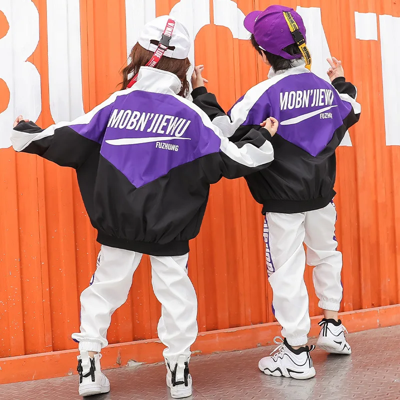 Kid Cool Hip Hop abbigliamento Zip Up giacca a vento Bomber Top Streetwear pantaloni Jogger per ragazze ragazzi Jazz Dance Costume abiti