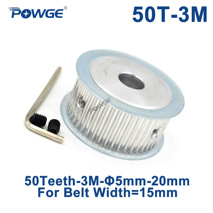 POWGE 50 Teeth HTD 3M Timing Pulley Bore 5/6/6.35/8/10/12/14/15/16/17/19/20mm for Width 15mm HTD3M Synchronous Belt 50T 50Teeth