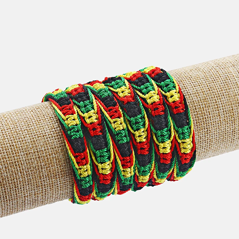 12pcs Handmade Cotton Silk Cord Rasta Hippie Jamaican Color Friendship Bracelet DIY Exquisite Fashion Jewelry