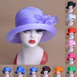 Lawliet Women Sun Hat Polyester Flower Floppy Hats Cap Female Kentucky Derby Hats Foldable Wide Brim Hats A267