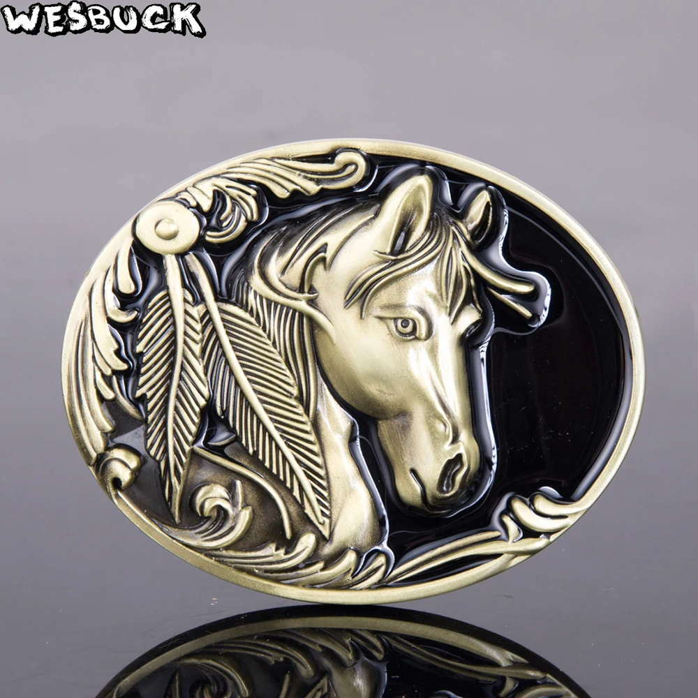 WesBuck Brand Horse Belt Buckles for Men Women Buckles Metal Cowboy Cowgirl Western Fivela Boucle with Two Colors