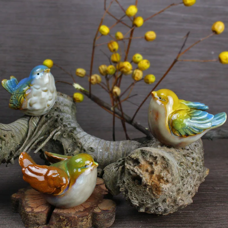 1set Home Decor Table Decoration Cute Ceramic Bird Art Crafts Home Model Realistic Artificial Ornaments Object Art Model 6pcs