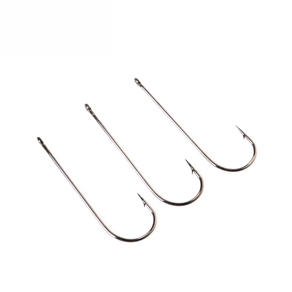 FISH KING 7-10PCS Long Shank ROUND Fishing Hook With Ring Size 2#-18# High Carbon Steel Fishing Hooks Barbed Single Accessories