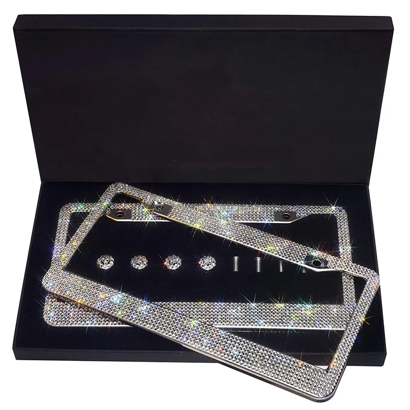 2 Pack Luxury Handcrafted Bling Rhinestone Premium Crystal Car License Plate Frame For USA Canada Truck Women Grils Accessries