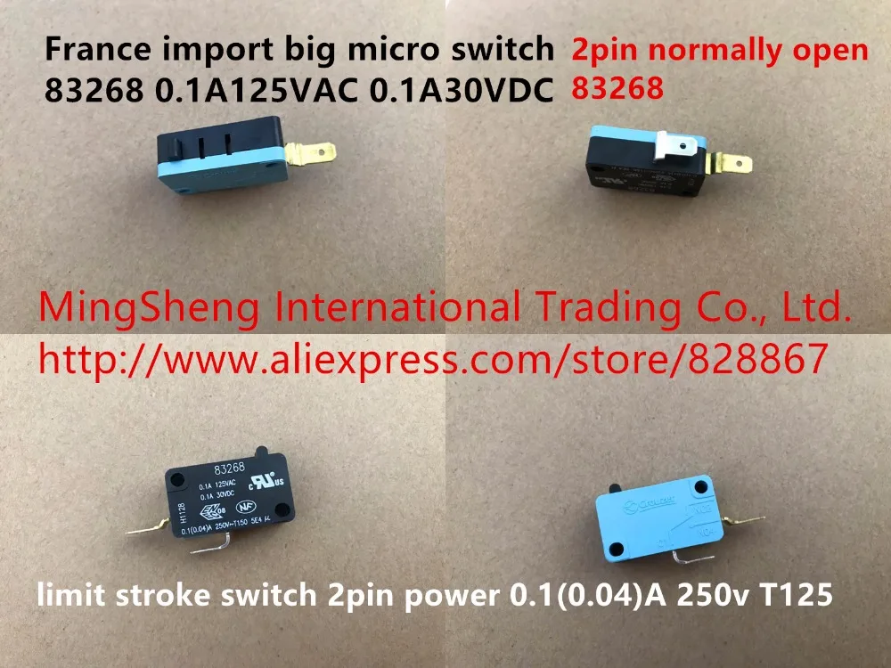 

Оригинальный новый 100% микропереключатель 83268 0,1A125VAC 0,1A30VDC концевой выключатель 2pin мощность (0,04)A 250 В T125