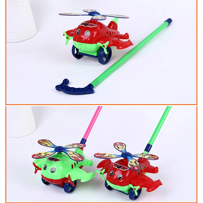 Bebê walker brinquedo mão push pull caminhadas avião haste empurrar carrinho única haste piscar olhos arraste língua criança andando brinquedos