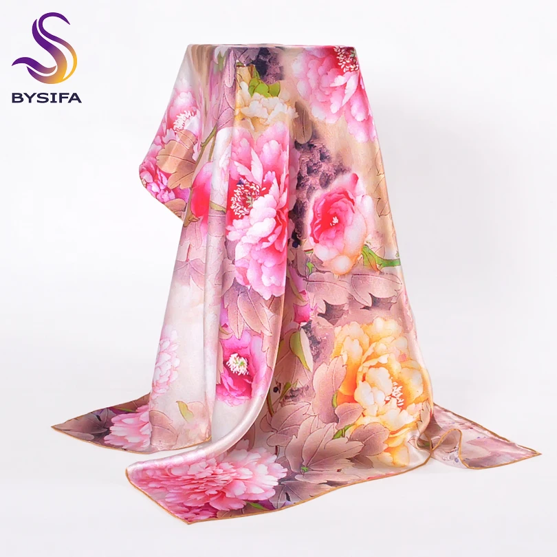 

[BYSIFA] Trendy Women 100% Silk Neck Scarf Cape New Brand Autumn Winter Colorful Female Ladies Pure Silk Scarves Wraps 110*110cm