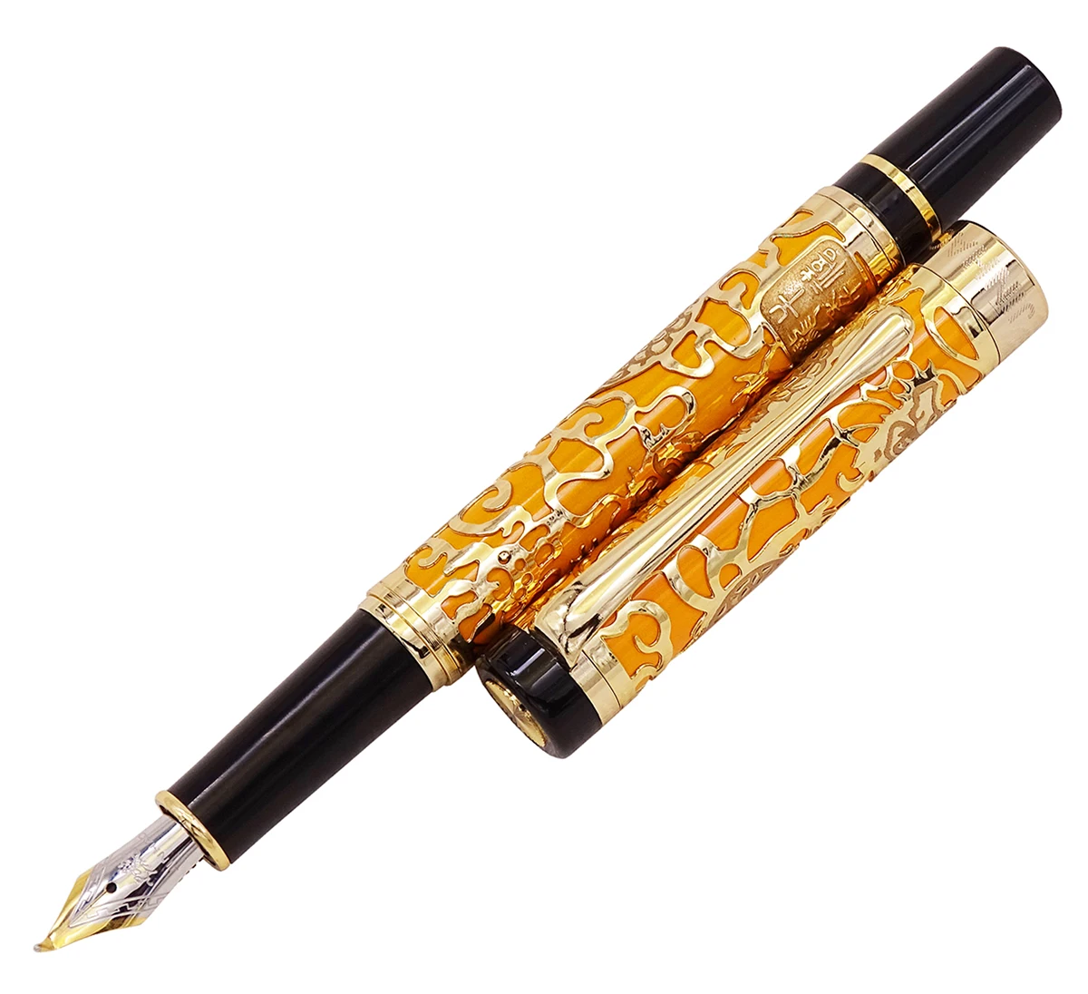 Imagem -04 - Jinhao 5000 Vintage de Luxo Metal Caligrafia Caneta Fonte Dobrado Nib Bela Textura Dragão Escultura Laranja & Ouro Caneta Escritório