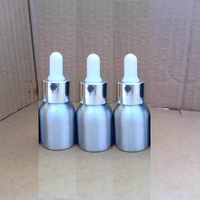 

60pcs 20ml aluminum silver bottle With (silver ring +white rubber) dropper lid,aluminium dropper bottle 20ml for essential oil