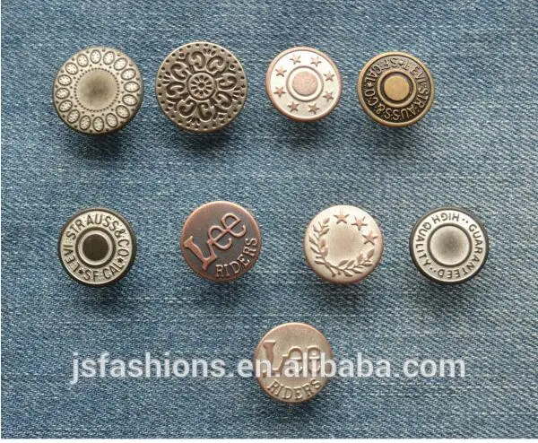 1000 pcs customize Logo Color Jeans button Jeans Studs Buttons in Brass with Pins Hammer on Type Tack Denim Jean button