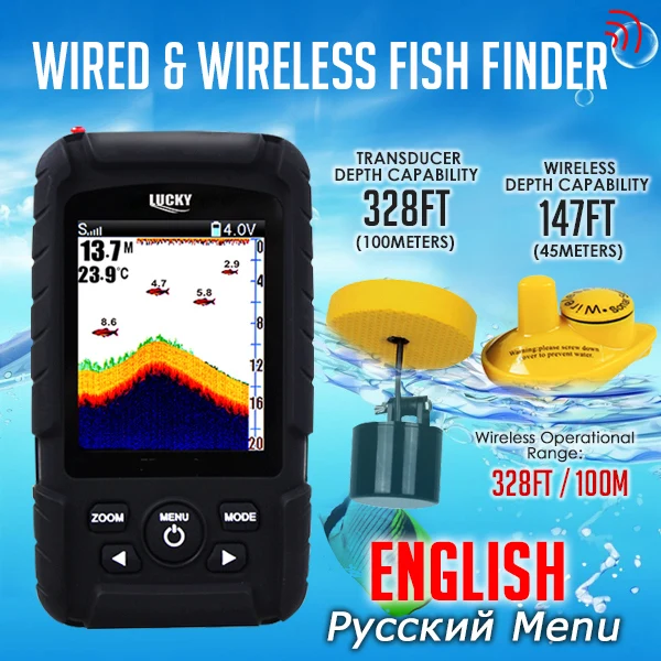 

FF718LiC 2-в-1 Lucky Fishfinder Беспроводной/проводной Сенсор английский/русский Меню 590ft/180 м Водонепроницаемый монитор Перезаряжаемые Батарея