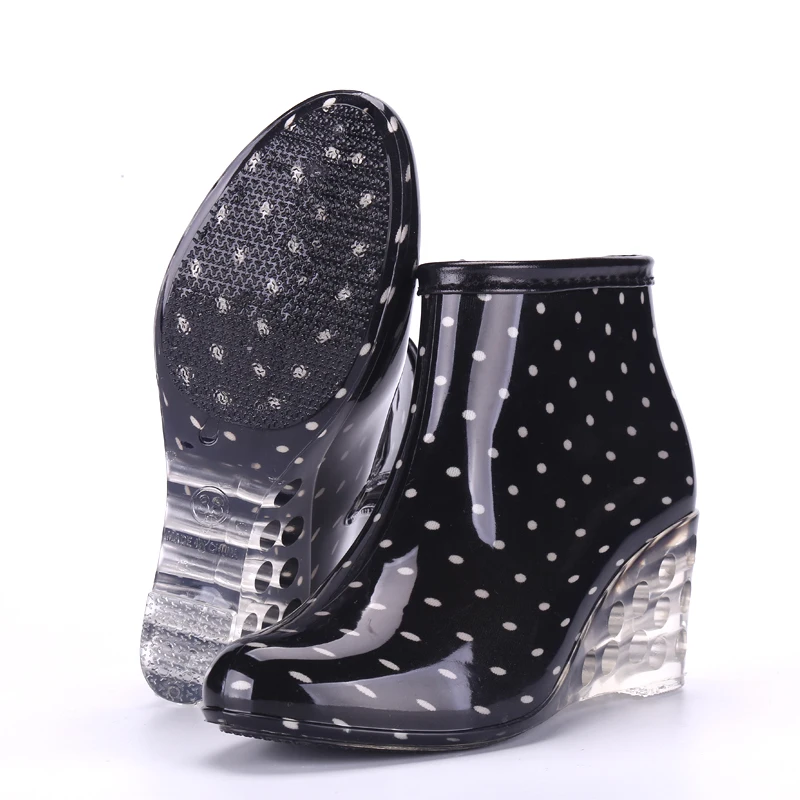 Fashion Women Wedges Rain Boots Female Short High-Heeled Boots Wedge Rain Shoes Rubber Water Shoes For Woman