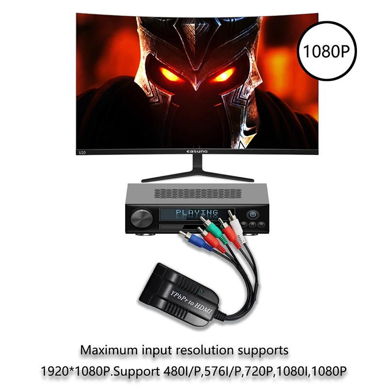 Component to HDMI Converter, 5RCA Component RGB YPbPr to HDMI Converter Supports 1080P Video Audio Converter Adapter for DVD