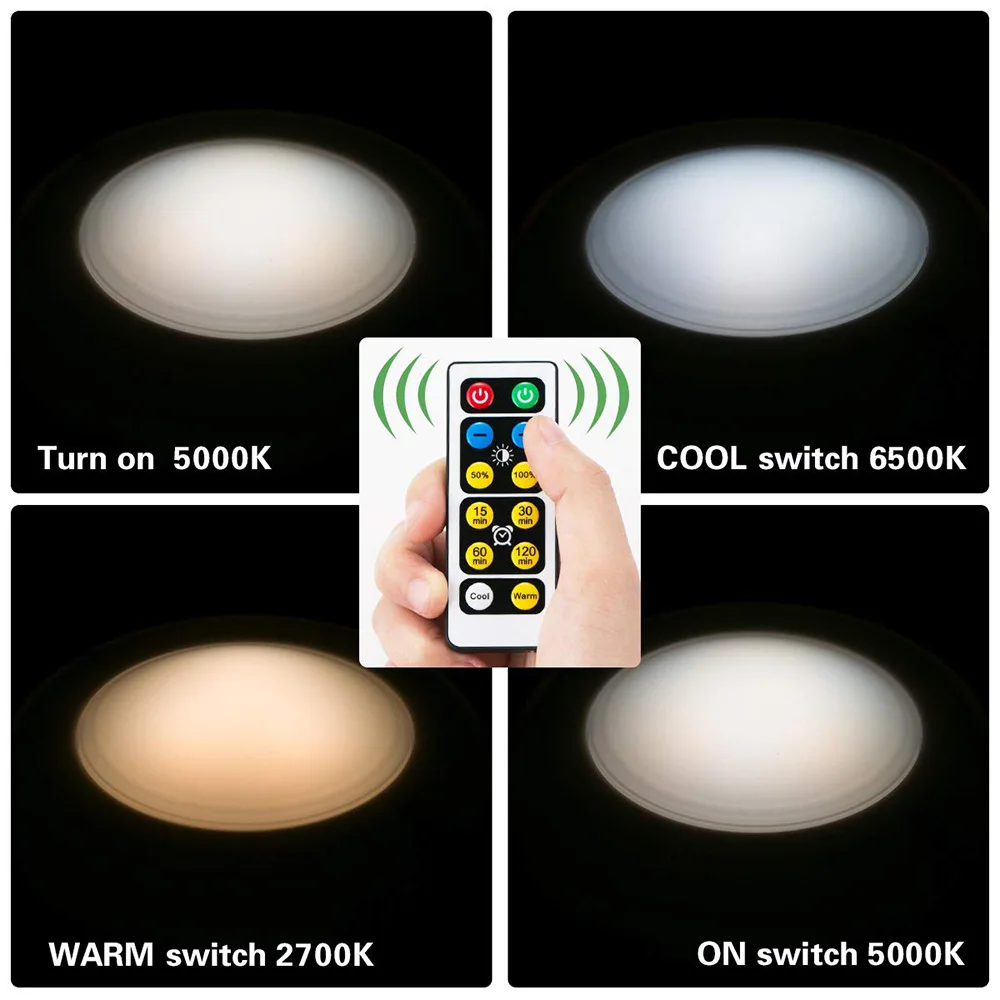 1-6pcs LED Under Cabinet Light 3 Colors Dimmable Night Light with Remote Control Battery Powered Bedroom Lamp Wardrobe Lights