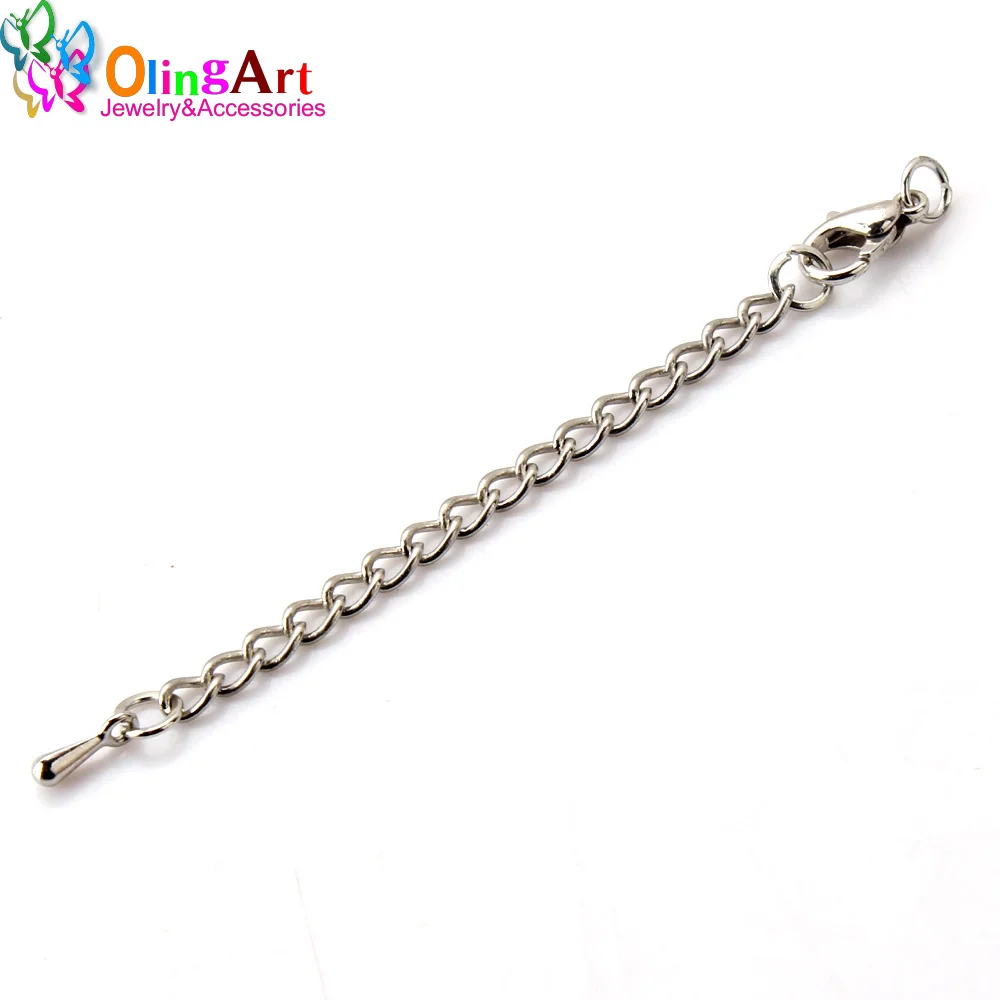 OlingArt 10/12/14/15/18/21MM 12pcs/lot plating rhodium DIY necklace bracelet Lobster clasp extension chain tails Jewelry making