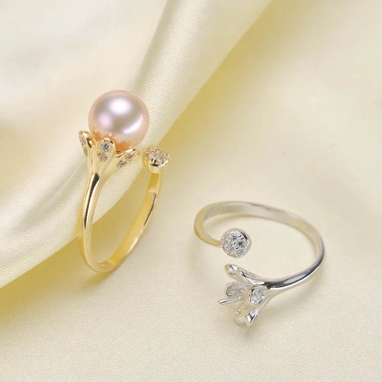 

S925 Sterling Silver Pearl Rings Components Flora Pearl Rings Fittings 3Pcs/Lot