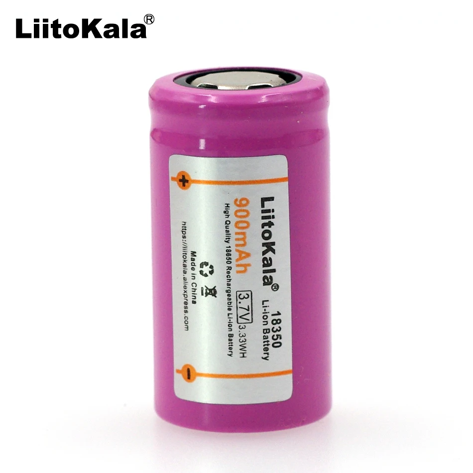 2 pz. batteria al litio 900 mAh batteria ICR18350 Liitokala 3.7 V cilindrica fumo elettronico lampade